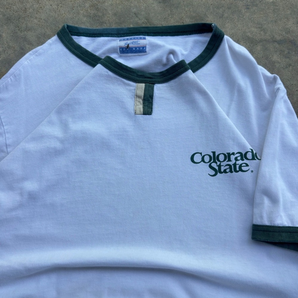 Vintage 90s Colorado State Ringer Tee College Naturecore Green XL (J2)